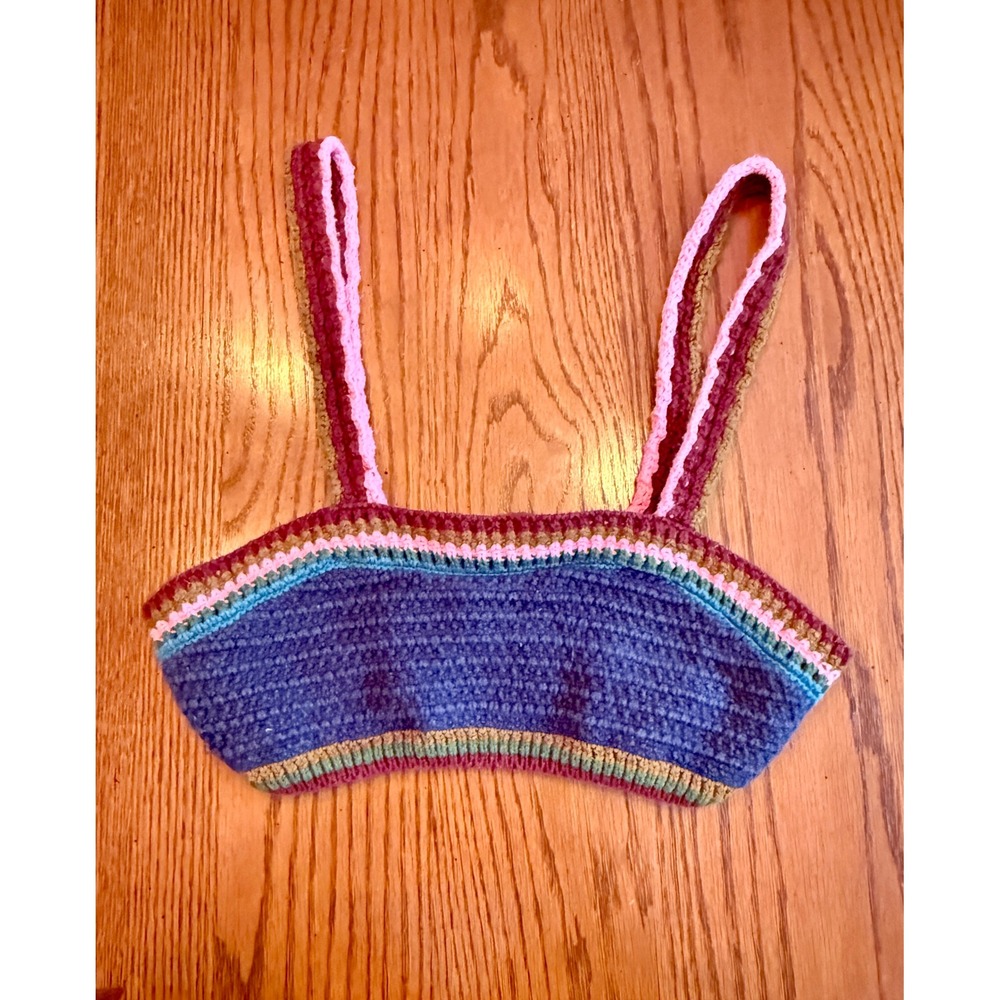 Zara Crochet Crop Top Small Purple Multi Knit Boho Festival Retro 70s Style Knit